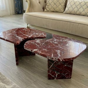 Handcarved Rosso Levanto marble coffee table by Marblyart, custom made to order — photo 10 of 11