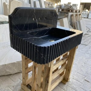 Nero Marquina Marble square vessel sink — low-angle view (photo 15)
