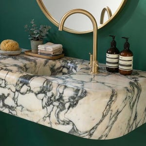 Handcarved natural marble marble floating vanity sink by Marblyart, custom made to order — photo 9 of 15