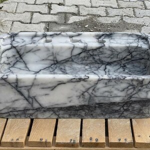 Handcarved Lilac marble vessel sink by Marblyart, custom made to order — photo 14 of 15