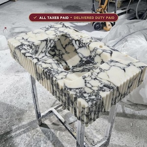 Handcarved Calacatta Viola marble wall mounted sink by Marblyart, custom made to order — photo 1 of 13