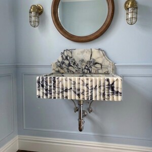 Handcarved natural marble marble floating vanity sink by Marblyart, custom made to order — photo 3 of 12