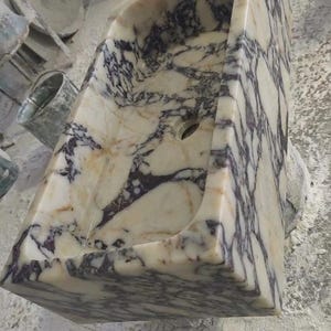 Handcarved Calacatta Viola marble vessel sink by Marblyart, custom made to order — photo 11 of 13