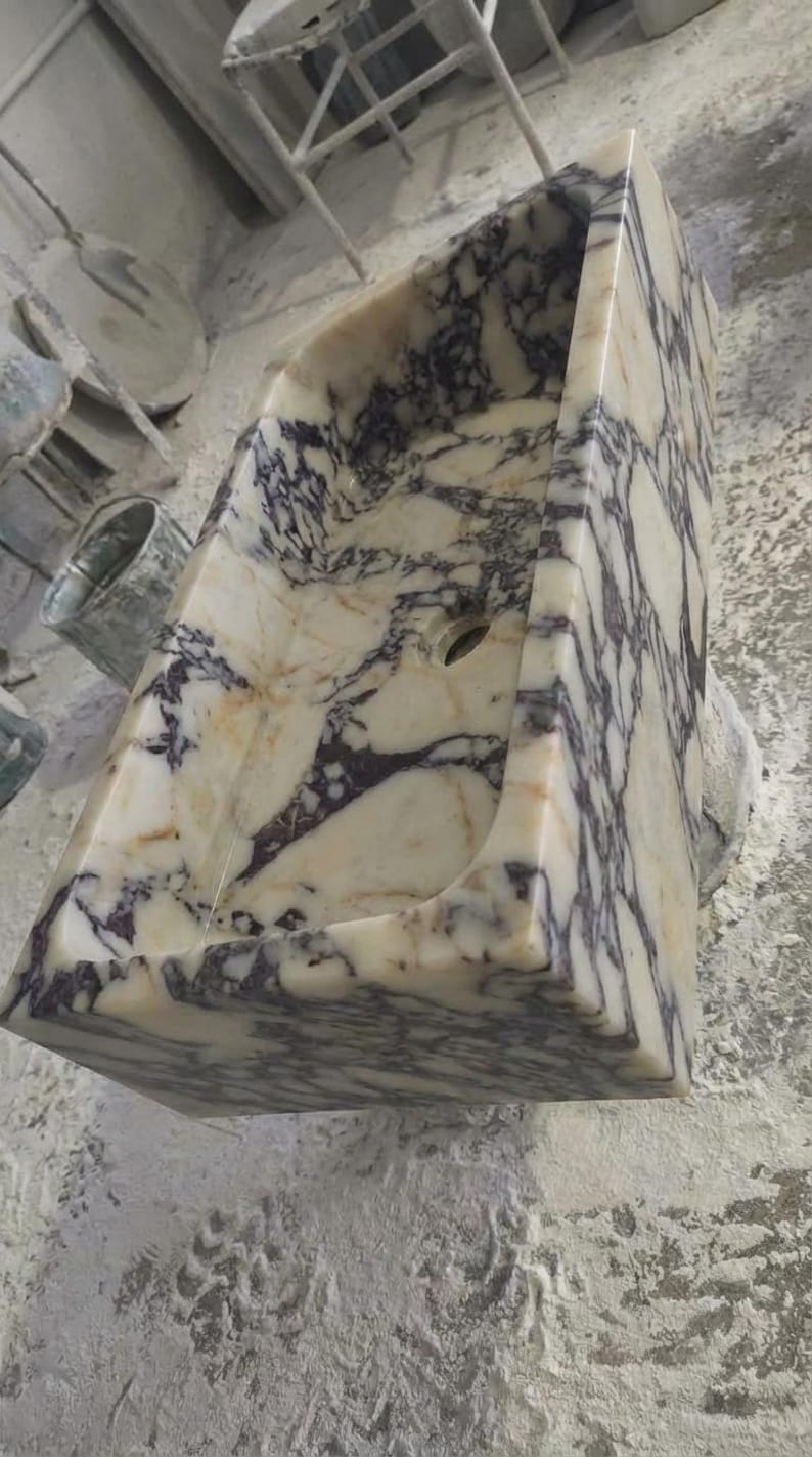 Handcarved Calacatta Viola marble vessel sink by Marblyart, custom made to order — photo 11 of 13