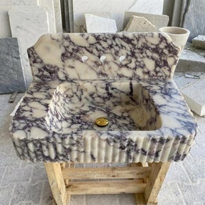 Calacatta Viola Marble square vessel sink — front view (photo 2)