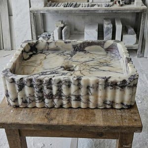 Handcarved Calacatta Viola marble vessel sink by Marblyart, custom made to order — photo 15 of 15