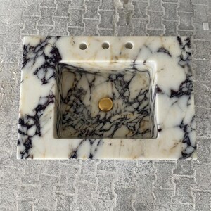 Calacatta Viola Marble square vessel sink — bird's eye view (photo 17)
