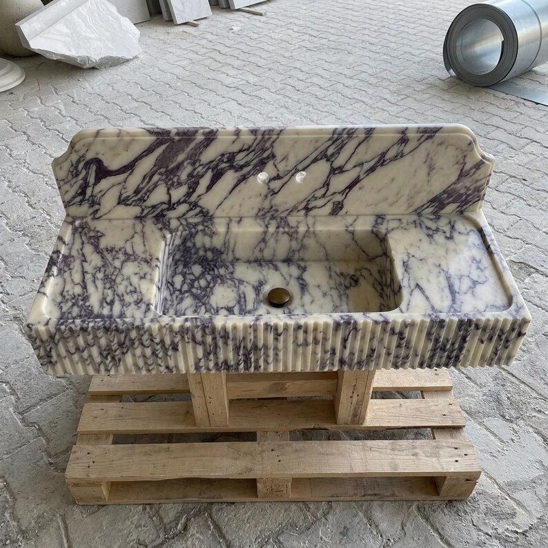 Calacatta Viola Marble square vessel sink — front view (photo 12)