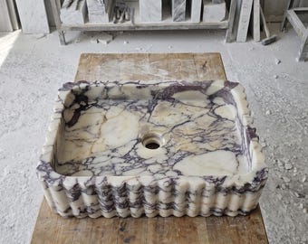 Lavabo de mármol Calacatta Viola, decoración de lujo para baño, tamaños personalizados, tallado a mano.