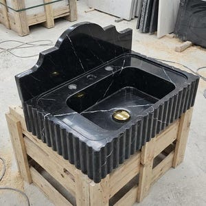 Handcarved natural marble marble floating vanity sink by Marblyart, custom made to order — photo 9 of 11