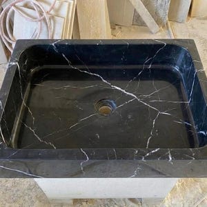 Handcarved Nero Marquina marble vessel sink by Marblyart, custom made to order — photo 13 of 13