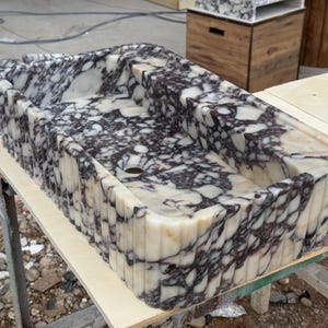 Handcarved Calacatta Viola marble vessel sink by Marblyart, custom made to order — photo 9 of 11