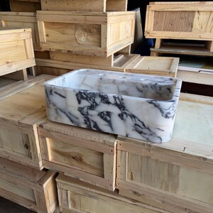 Handcarved Calacatta Viola marble vessel sink by Marblyart, custom made to order — photo 2 of 7