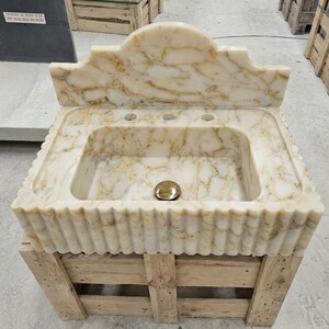 Handcarved natural marble marble floating vanity sink by Marblyart, custom made to order — photo 9 of 10