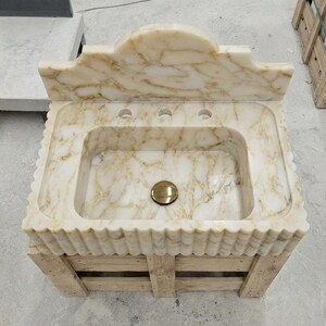 Handcarved natural marble marble floating vanity sink by Marblyart, custom made to order — photo 5 of 10