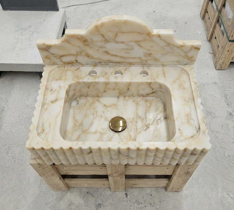 Handcarved natural marble marble floating vanity sink by Marblyart, custom made to order — photo 5 of 10