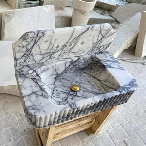 Lilac Marble square vessel sink — product photograph