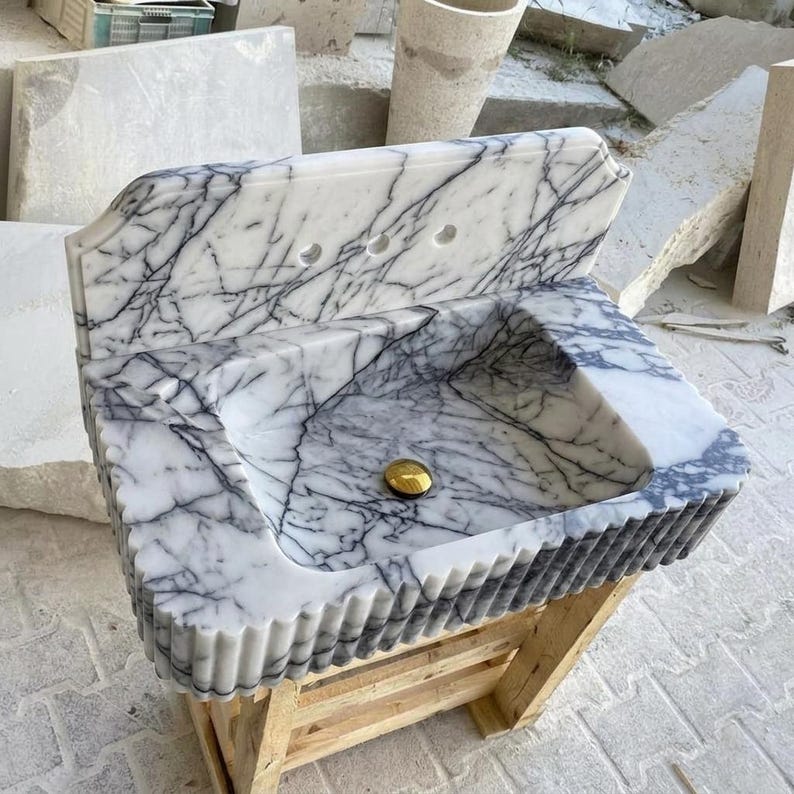 Lilac Marble square vessel sink — product photograph