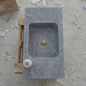 Thundra Gray Marble square vessel sink — top-down view (photo 5)