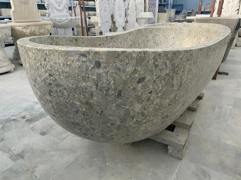 Handcarved natural marble marble freestanding bathtub by Marblyart, custom made to order — photo 2 of 15