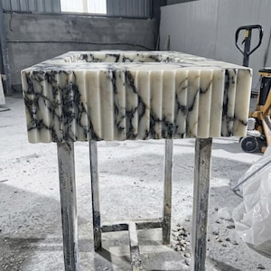 Calacatta Viola Marble wall mount sink — right side view (photo 5)