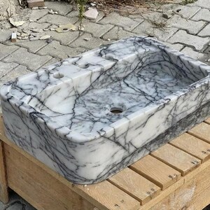 Handcarved Lilac marble vessel sink by Marblyart, custom made to order — photo 9 of 15