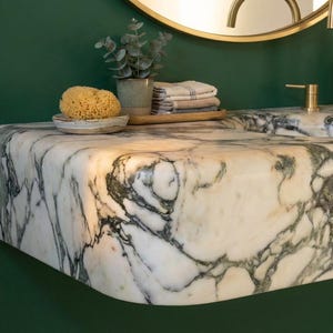 Handcarved natural marble marble floating vanity sink by Marblyart, custom made to order — photo 5 of 15