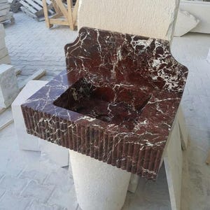 Handcarved Rosso Levanto marble wall mounted sink by Marblyart, custom made to order — photo 5 of 9