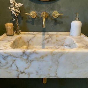 Handcarved Calacatta Gold marble vessel sink by Marblyart, custom made to order — photo 7 of 13