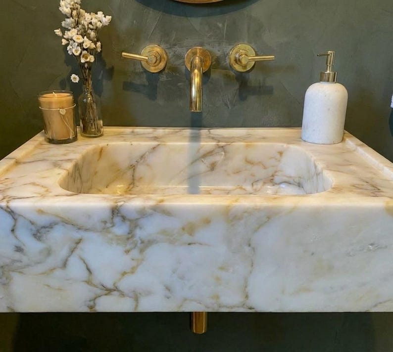 Handcarved Calacatta Gold marble vessel sink by Marblyart, custom made to order — photo 7 of 13