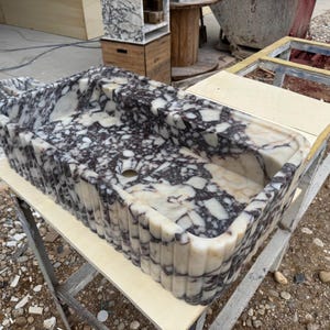 Handcarved Calacatta Viola marble vessel sink by Marblyart, custom made to order — photo 4 of 11