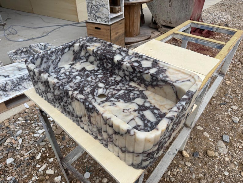 Handcarved Calacatta Viola marble vessel sink by Marblyart, custom made to order — photo 4 of 11