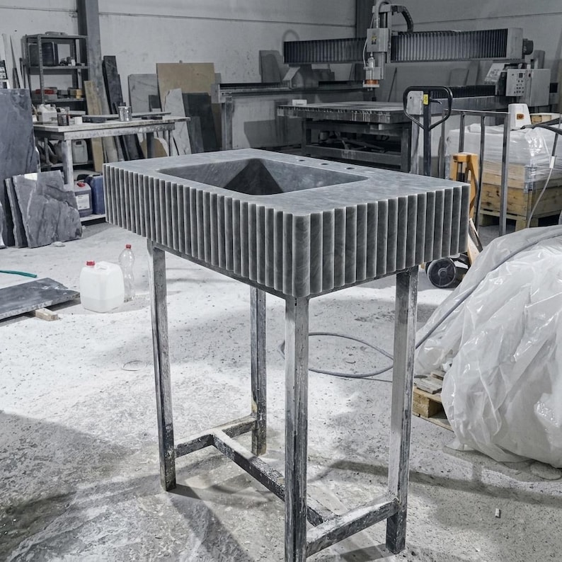 Thundra Gray Marble square vessel sink — full wide shot (photo 17)