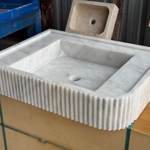 Handcarved Carrara marble vessel sink by Marblyart, custom made to order — photo 3 of 12