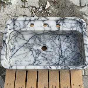 Handcarved Lilac marble vessel sink by Marblyart, custom made to order — photo 13 of 15