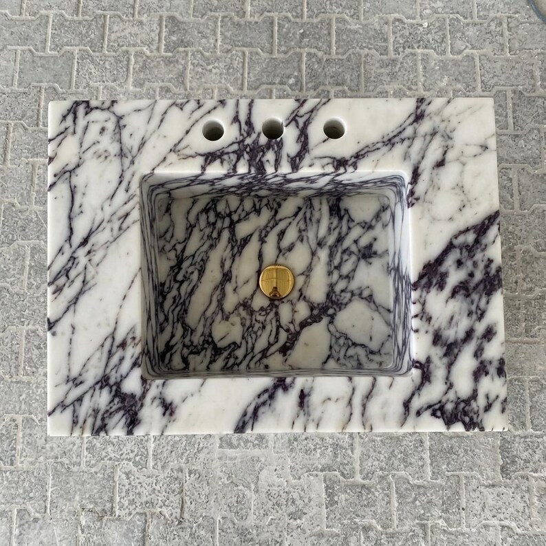 Calacatta Viola Marble wall mount sink — top-down view (photo 6)