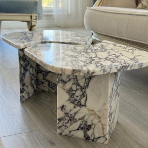 Handcarved Calacatta Viola marble coffee table by Marblyart, custom made to order — photo 10 of 15