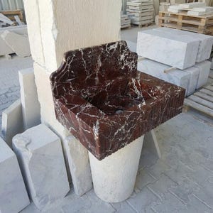 Handcarved Rosso Levanto marble wall mounted sink by Marblyart, custom made to order — photo 4 of 9