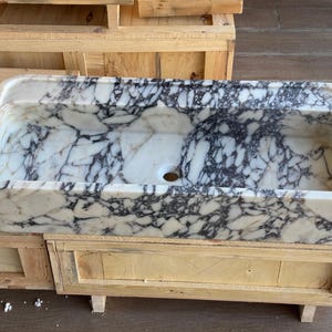 Handcarved Calacatta Viola marble vessel sink by Marblyart, custom made to order — photo 3 of 11
