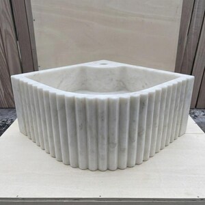 Handcarved Carrara marble fluted vessel sink by Marblyart, custom made to order — photo 13 of 13