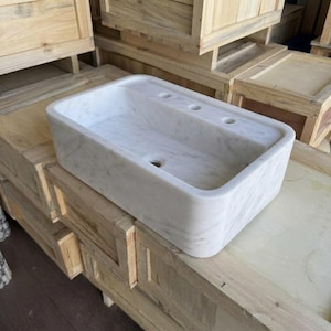 Handcarved Carrara marble vessel sink by Marblyart, custom made to order — photo 6 of 13