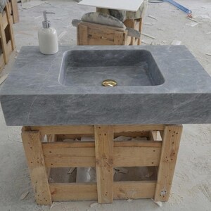 Thundra Gray Marble square vessel sink — front view (photo 13)
