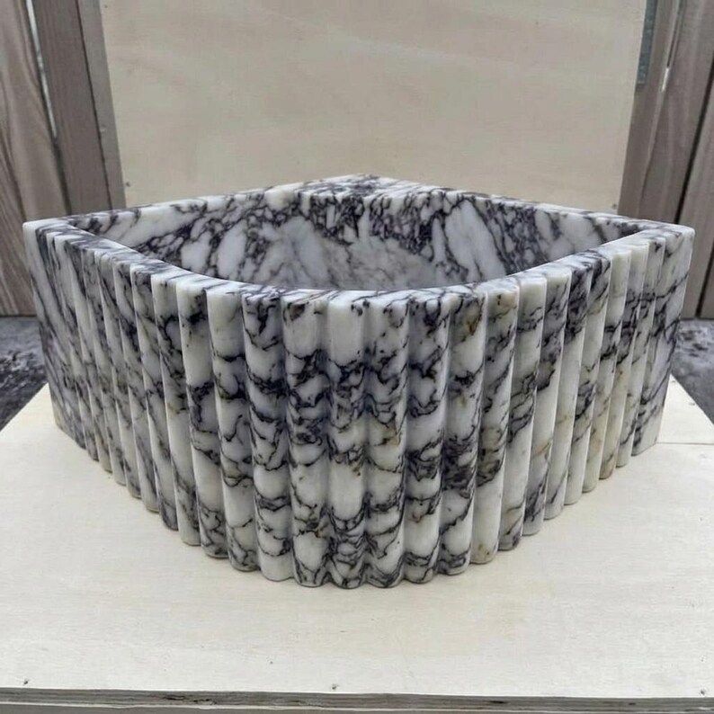 Calacatta Viola Marble fluted vessel sink — eye-level view (photo 19)