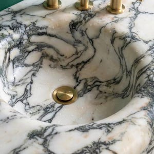 Handcarved natural marble marble floating vanity sink by Marblyart, custom made to order — photo 13 of 15