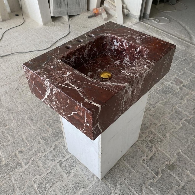Calacatta Viola Marble wall mount sink — isometric three-quarter view (photo 8)