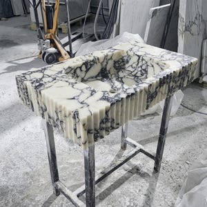 Calacatta Viola Marble wall mount sink — isometric three-quarter view (photo 11)