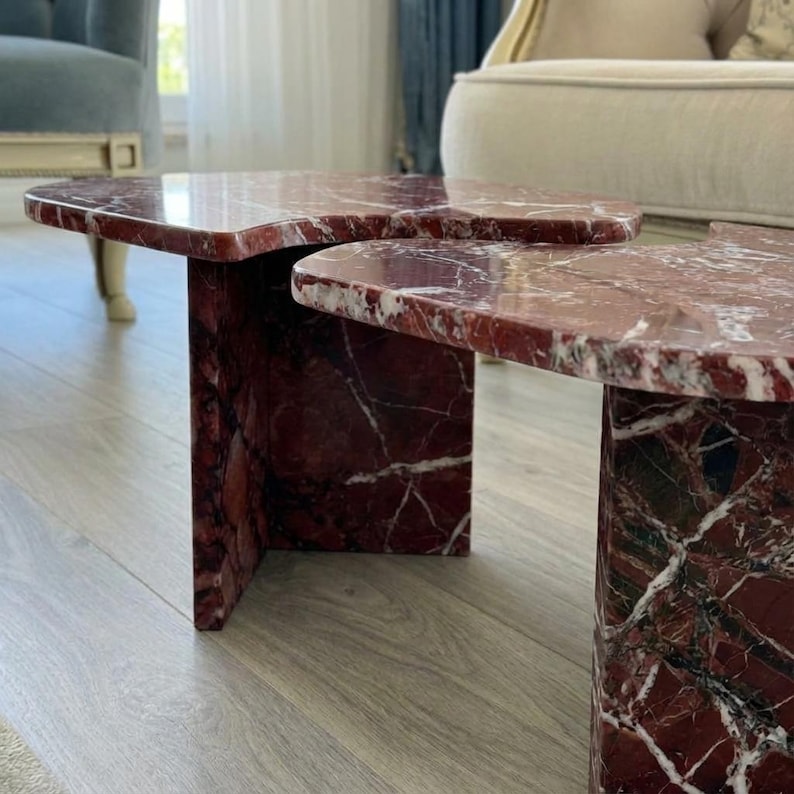 Handcarved Rosso Levanto marble coffee table by Marblyart, custom made to order — photo 9 of 11