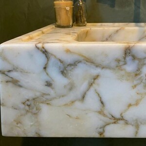 Handcarved Calacatta Gold marble vessel sink by Marblyart, custom made to order — photo 12 of 13
