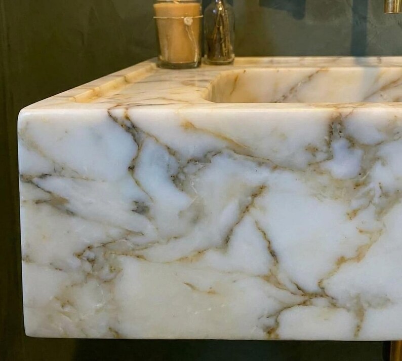 Handcarved Calacatta Gold marble vessel sink by Marblyart, custom made to order — photo 12 of 13