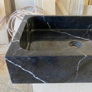 Handcarved Nero Marquina marble vessel sink by Marblyart, custom made to order — photo 3 of 13